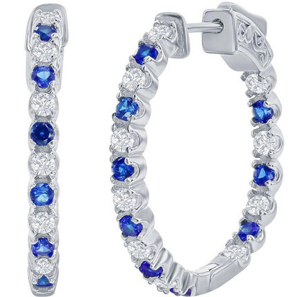 Classic Women's Earrings - Silver 3x25mm Created Blue and White Sapphire | D-7964 ,