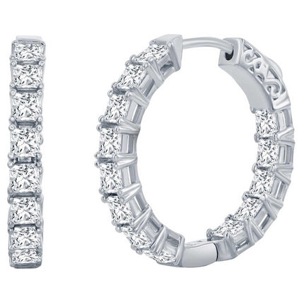 Classic Women's Earrings - Silver 3x25mm Square CZ Inside-Outside Hoop | D-7976 ,