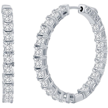 Classic Women's Earrings - Silver 3x35mm Square White CZ Inside Outside Hoop | D-7978 ,