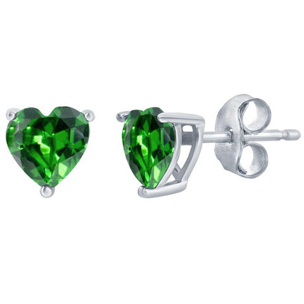 Classic Women's Earrings - Silver 6mm Emerald "May" Heart Perciosa Crystal | D-8421 ,