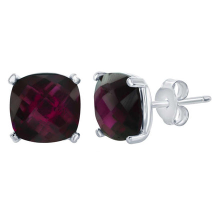 Classic Women's Earrings - Silver Rhodolite 'October' Birthstone Square | D-6823 ,