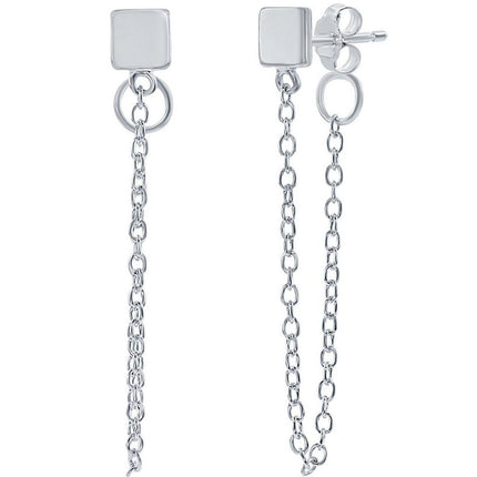 Classic Women's Earrings - Square Stud with Looping Chain Post Back Closure | A-2237 ,