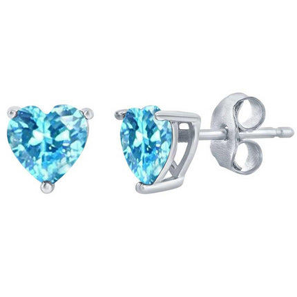Classic Women's Earrings - SS 6mm Aquamarine "March" Heart Perciosa Crystal | D-8419 ,