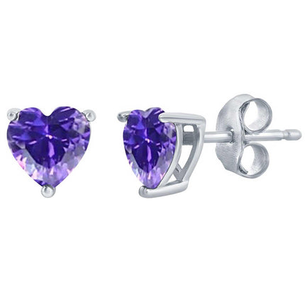 Classic Women's Earrings - SS Amethyst "February" Heart Perciosa Crystal | D-8418 ,