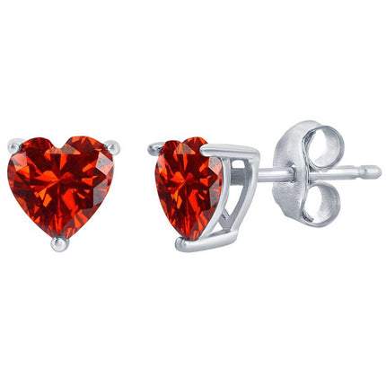 Classic Women's Earrings - Sterling 6mm Ruby "July" Heart Perciosa Crystal | D-8423 ,