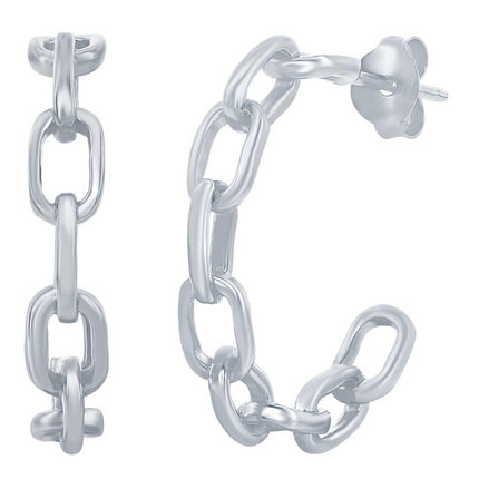 Classic Women's Earrings - Sterling Silver 21mm Paperclip Hoop | A-2672 ,