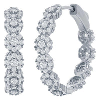 Classic Women's Earrings - Sterling Silver 25mm CZ Flower Design Hoop | D-8272 ,