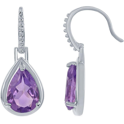 Classic Women's Earrings - Sterling Silver 3.34 cttw Amethyst Teardrop Shape | D-5633 ,