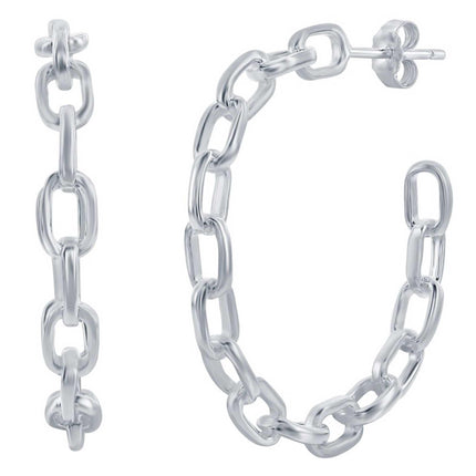 Classic Women's Earrings - Sterling Silver 32mm Paperclip Hoop | A-2673 ,