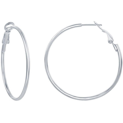 Classic Women's Earrings - Sterling Silver 50mm Hoop Omega Clip Back Closure | A-1380 ,