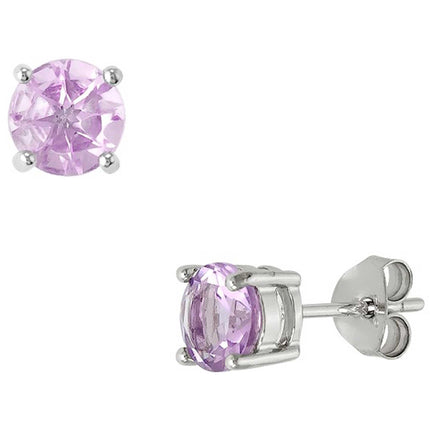 Classic Women's Earrings - Sterling Silver 6mm Round Amethyst Gem Studs | D-4567 ,