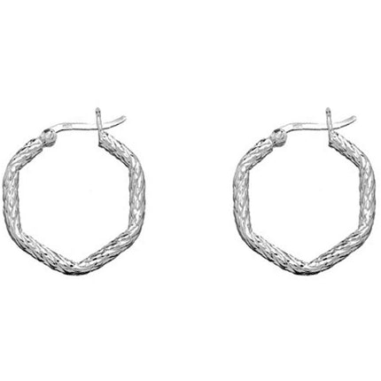 Classic Women's Earrings - Sterling Silver 7-Sided Square Hoop Hinged Closure | A-1710 ,
