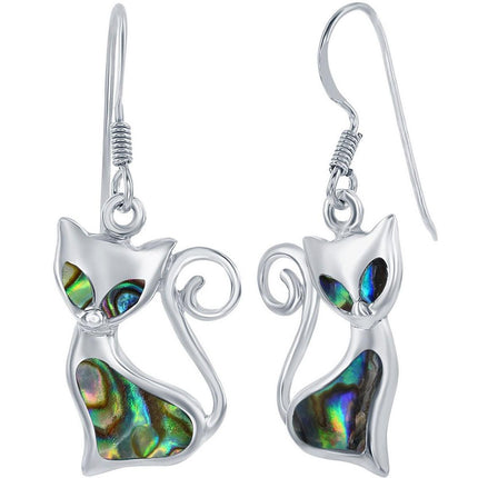 Classic Women's Earrings - Sterling Silver Abalone Cat French Wire Closure | D-8033 ,