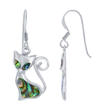 Classic Women's Earrings - Sterling Silver Abalone Cat French Wire Closure | D-8033 ,