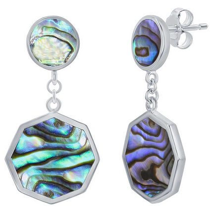 Classic Women's Earrings - Sterling Silver Abalone Round and Hexagon | D-7810 ,
