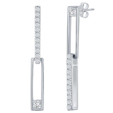 Classic Women's Earrings - Sterling Silver Asymmetric Paperclip CZ | D-8387 ,