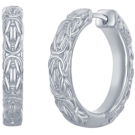 Classic Women's Earrings - Sterling Silver Byzantine Design Hinged Closure | A-2646 ,