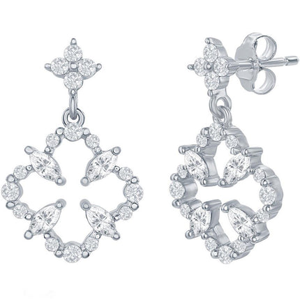 Classic Women's Earrings - Sterling Silver CZ Flower Design Post Back Closure | D-7822 ,