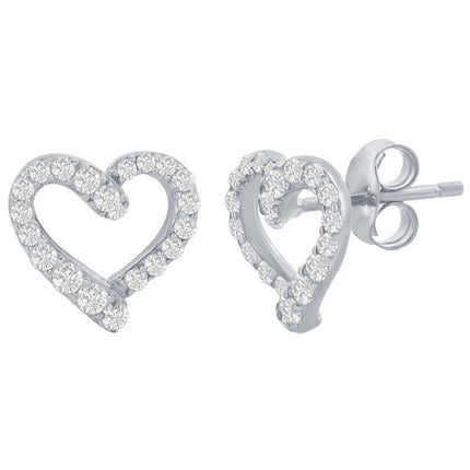 Classic Women's Earrings - Sterling Silver CZ Open Heart Stud | D-7979 ,