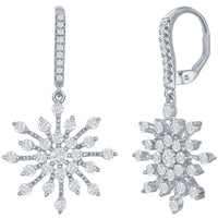 Classic Women's Earrings - Sterling Silver CZ Snowflake Post Back Closure | D-7582 ,