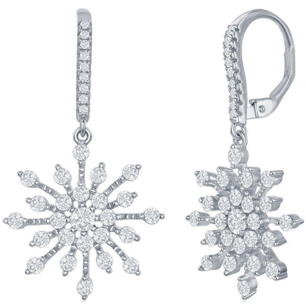 Classic Women's Earrings - Sterling Silver CZ Snowflake Post Back Closure | D-7582 ,