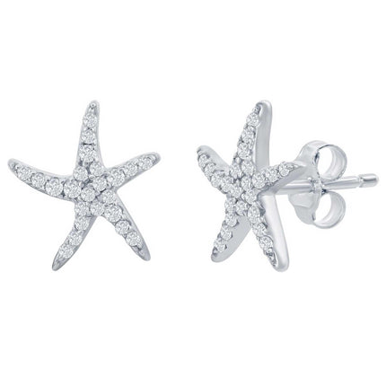 Classic Women's Earrings - Sterling Silver CZ Starfish Stud | D-7990 ,