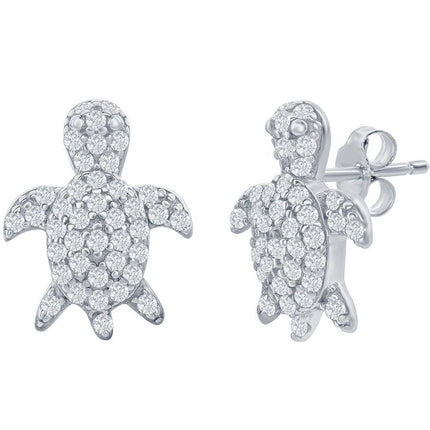 Classic Women's Earrings - Sterling Silver CZ Turtle Stud Post Back Closure | D-7981 ,