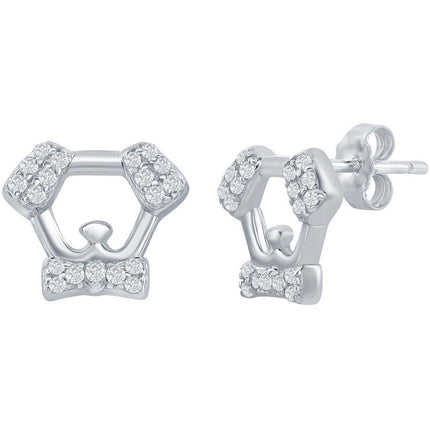Classic Women's Earrings - Sterling Silver Dog White CZ Stone Stud Post Back | D-7924 ,