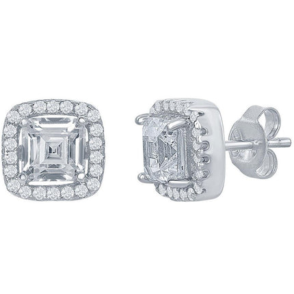 Classic Women's Earrings - Sterling Silver Double Square CZ Post Back Closure | D-7004 ,