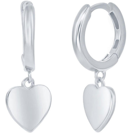 Classic Women's Earrings - Sterling Silver Heart Charm Hoop Hinged Closure | A-2677 ,