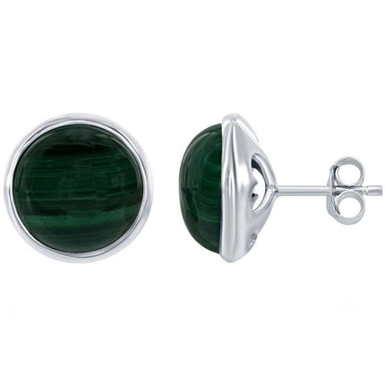 Classic Women's Earrings - Sterling Silver Malachite Stud Post Back Closure | D-6713 ,