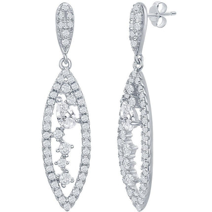 Classic Women's Earrings - Sterling Silver Marquise Multi Shaped White CZ | D-7837 ,