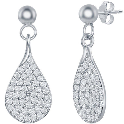 Classic Women's Earrings - Sterling Silver Micro Pave White CZ Pear Shaped | D-7831 ,