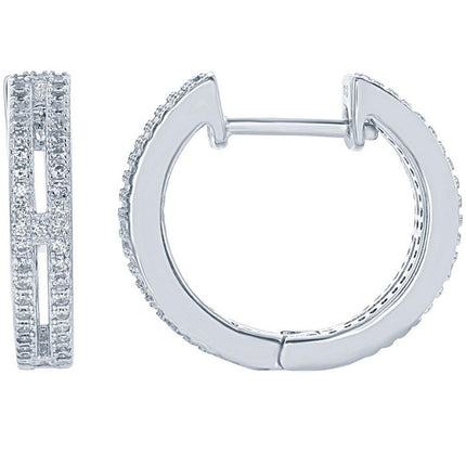 Classic Women's Earrings - Sterling Silver Open Double Row White CZ Hoop | D-6055 ,