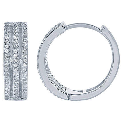 Classic Women's Earrings - Sterling Silver Open Triple Row CZ Hoop | D-6056 ,