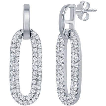 Classic Women's Earrings - Sterling Silver Oval Micro Pave CZ Door Knocker | D-7848 ,
