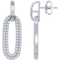 Classic Women's Earrings - Sterling Silver Oval Micro Pave CZ Door Knocker | D-7848 ,