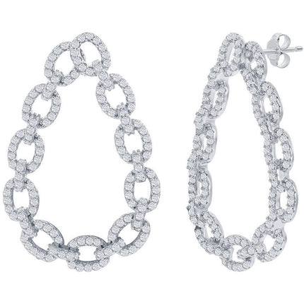 Classic Women's Earrings - Sterling Silver Paperclip White CZ Pear Shaped | D-7906 ,