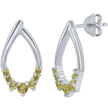 Classic Women's Earrings - Sterling Silver Pear Shaped Citrine Post Back | D-8126 ,