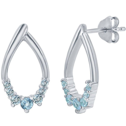 Classic Women's Earrings - Sterling Silver Pear Shaped Sky Blue Topaz Gem | D-8125 ,