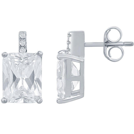 Classic Women's Earrings - Sterling Silver Rectangle Cushion Cut CZ Stud | D-7969 ,