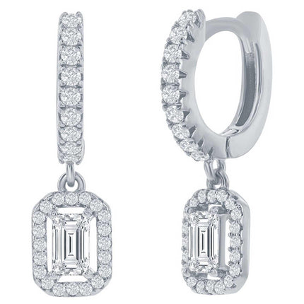Classic Women's Earrings - Sterling Silver Rectangle CZ Huggie Hoop | D-8217 ,