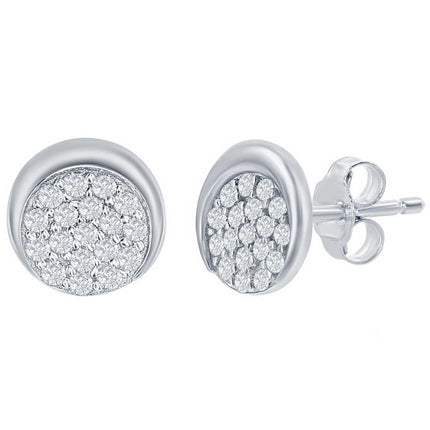 Classic Women's Earrings - Sterling Silver Round CZ Half Moon Stud | D-8396 ,