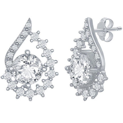 Classic Women's Earrings - Sterling Silver Round White CZ Stone Pearshape | D-7772 ,