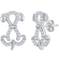 Classic Women's Earrings - Sterling Silver Sitting Dog CZ Stud Post Back | D-7926 ,