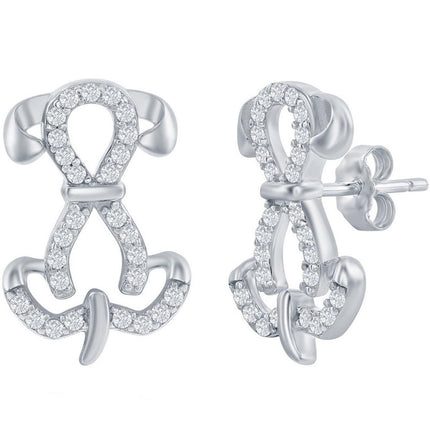 Classic Women's Earrings - Sterling Silver Sitting Dog CZ Stud Post Back | D-7926 ,