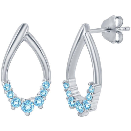 Classic Women's Earrings - Sterling Silver Swiss Blue Topaz Stone Pearshaped | D-8294 ,