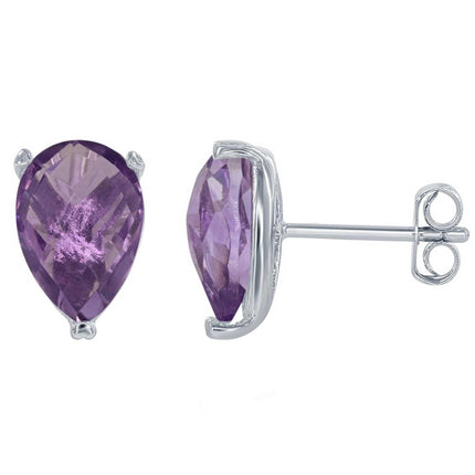 Classic Women's Earrings - Sterling Silver Teardrop Amethyst Gemstone | D-5658 ,