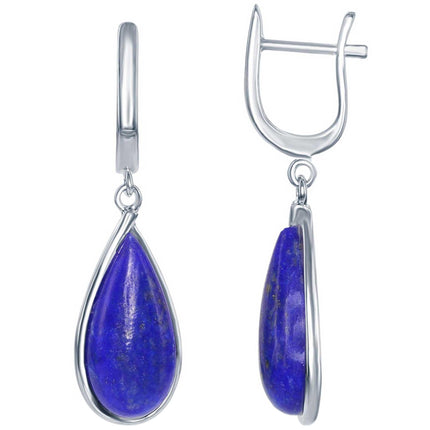Classic Women's Earrings - Sterling Silver Teardrop Natural Lapis | D-5831 ,