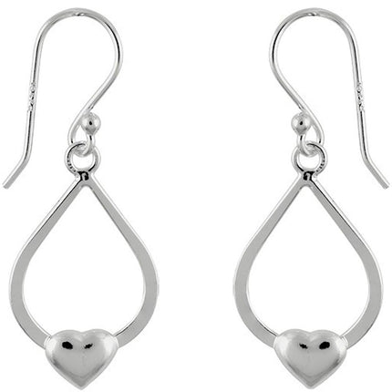 Classic Women's Earrings - Sterling Silver Teardrop with Heart on Bottom | A-2027 ,